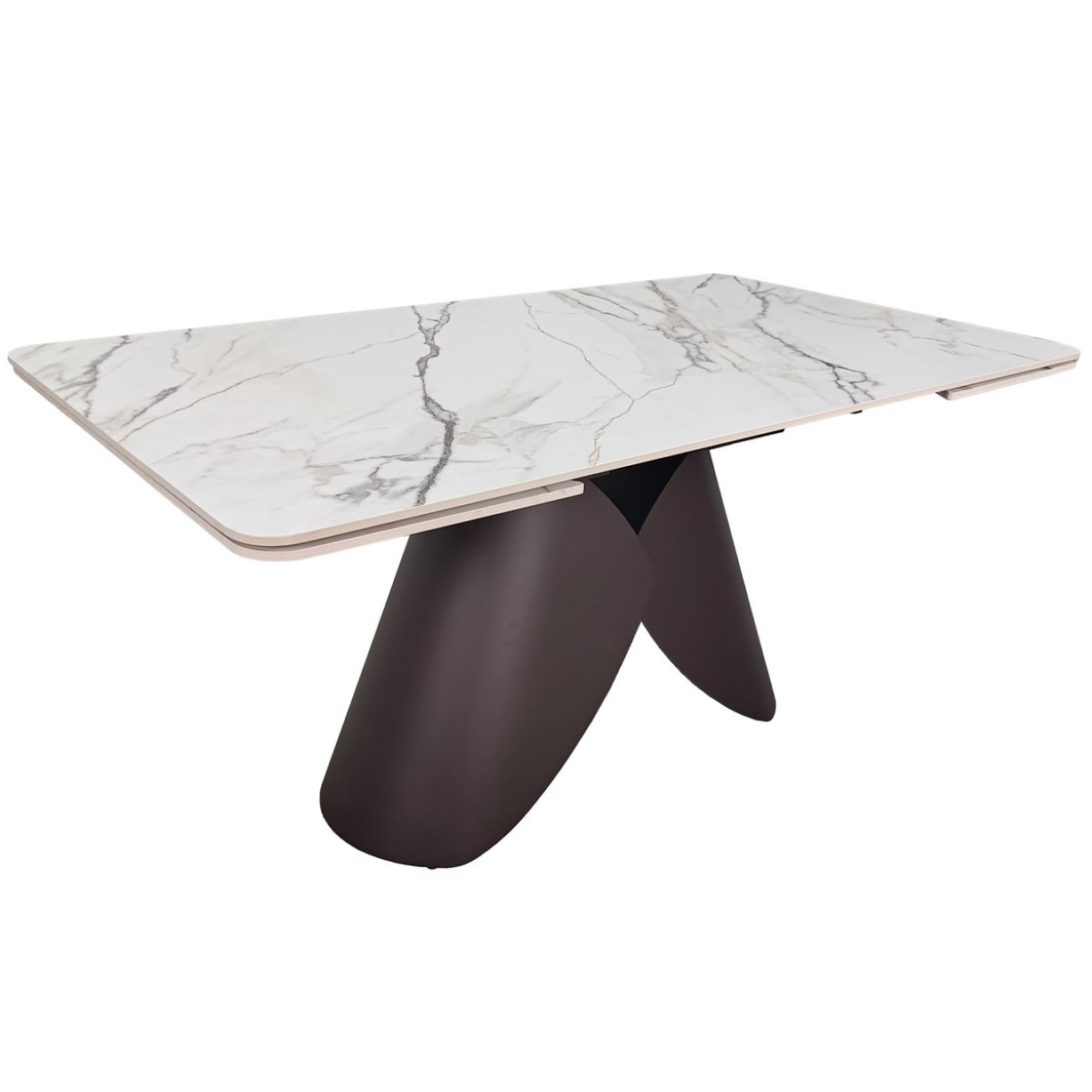 Стіл AGNES CERAMIC 160(240)*90 білий позолочений мат/коричневий