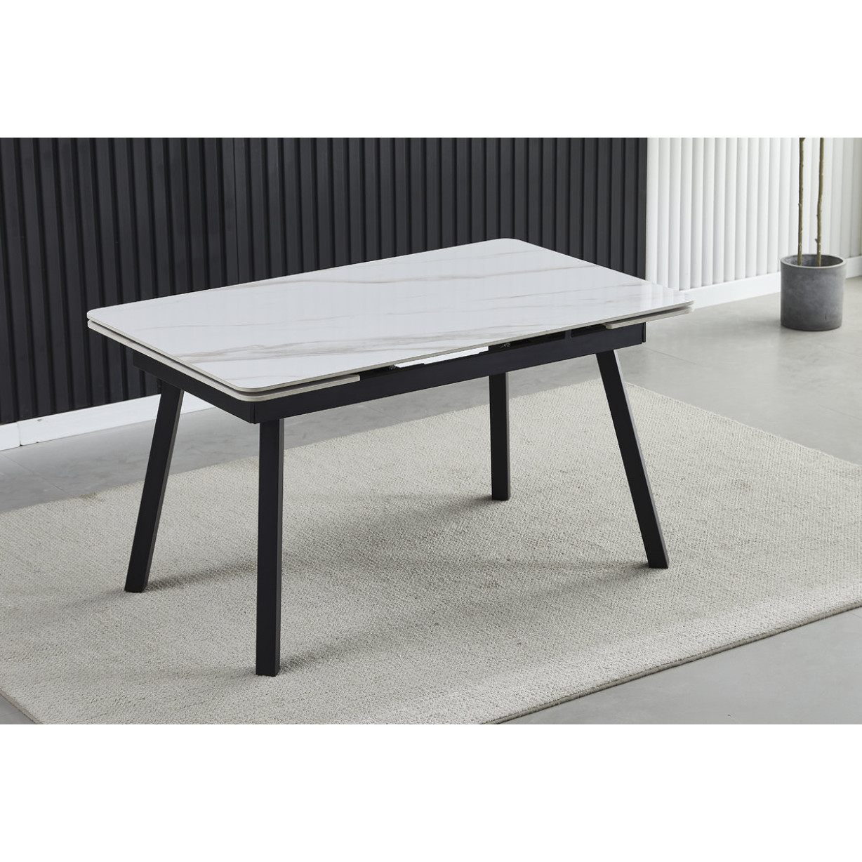 Стіл MADRID CERAMIC 140(200)*85 білий глянець/чорний каркас