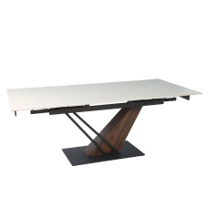 Стол FERNANDO CERAMIC 140(200)*90 бежевый мат/темный орех