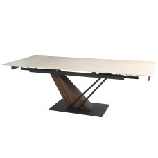 Стол FERNANDO CERAMIC 160(220)*90 травертин мат/темный орех