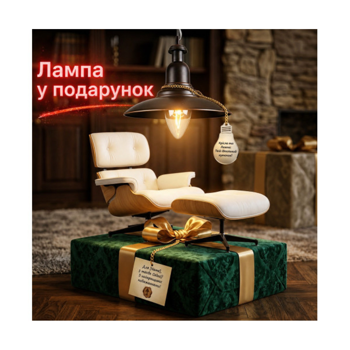 Крісло Релакс з отоманкою, біла шкіра, колір дерева ясен